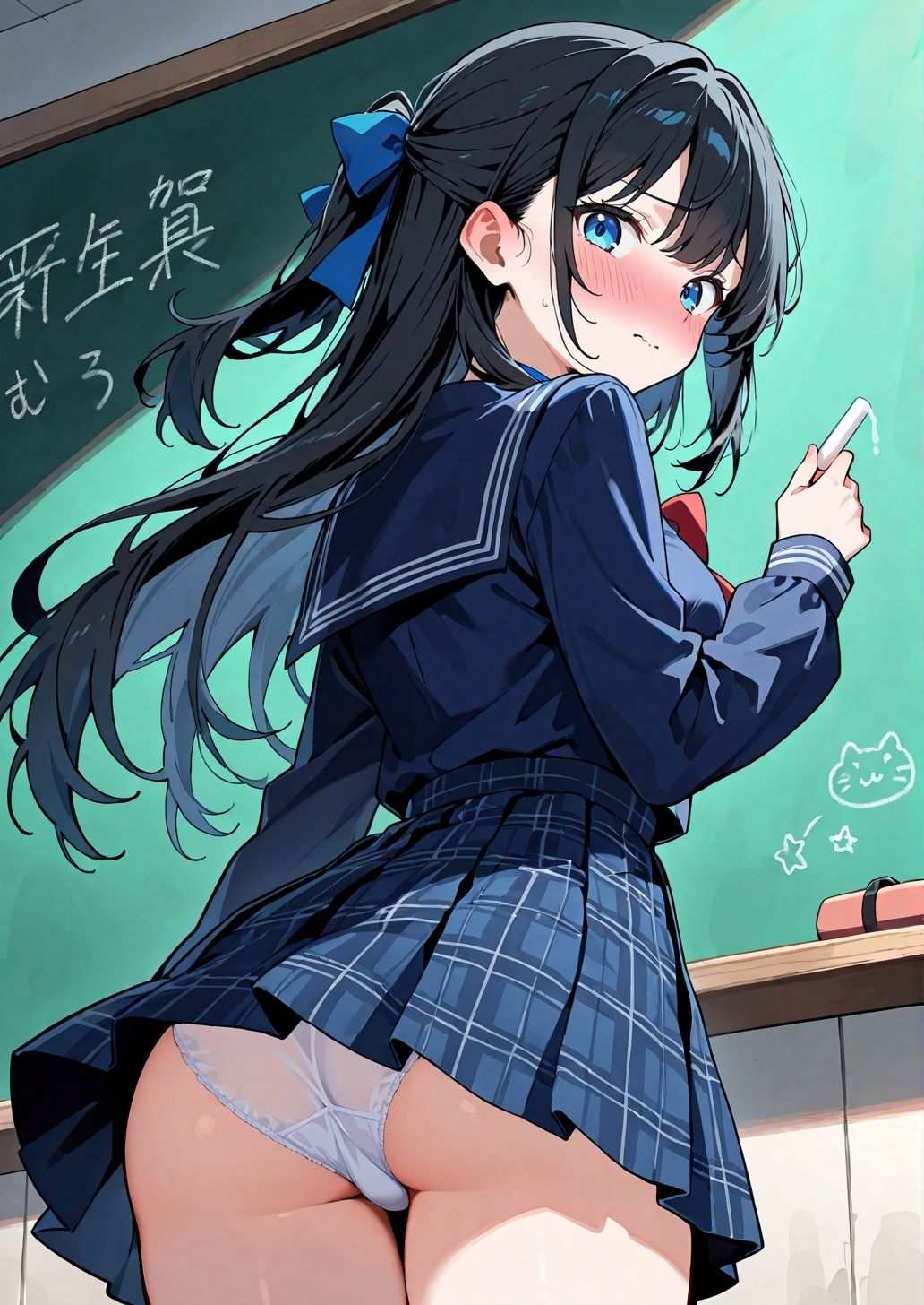 えっちなでかぱい黒髪ちゃん（でかぱいver） 恥じらいながらも大興奮教室えっち - サンプル画像 2