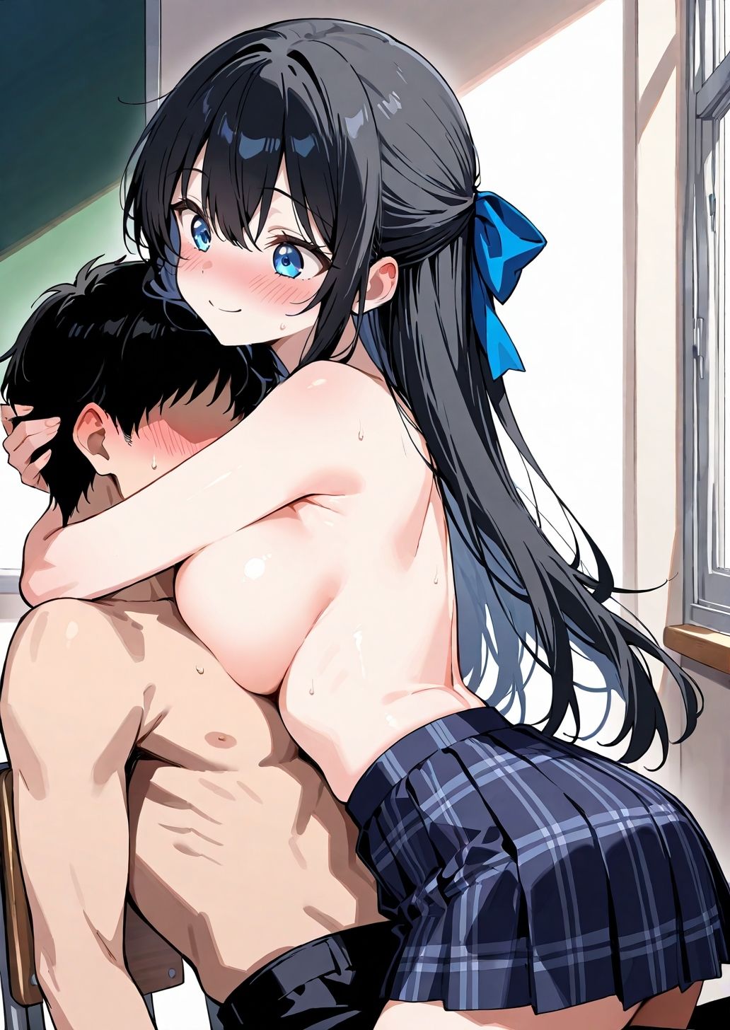 えっちなでかぱい黒髪ちゃん（でかぱいver） 恥じらいながらも大興奮教室えっち - サンプル画像 8