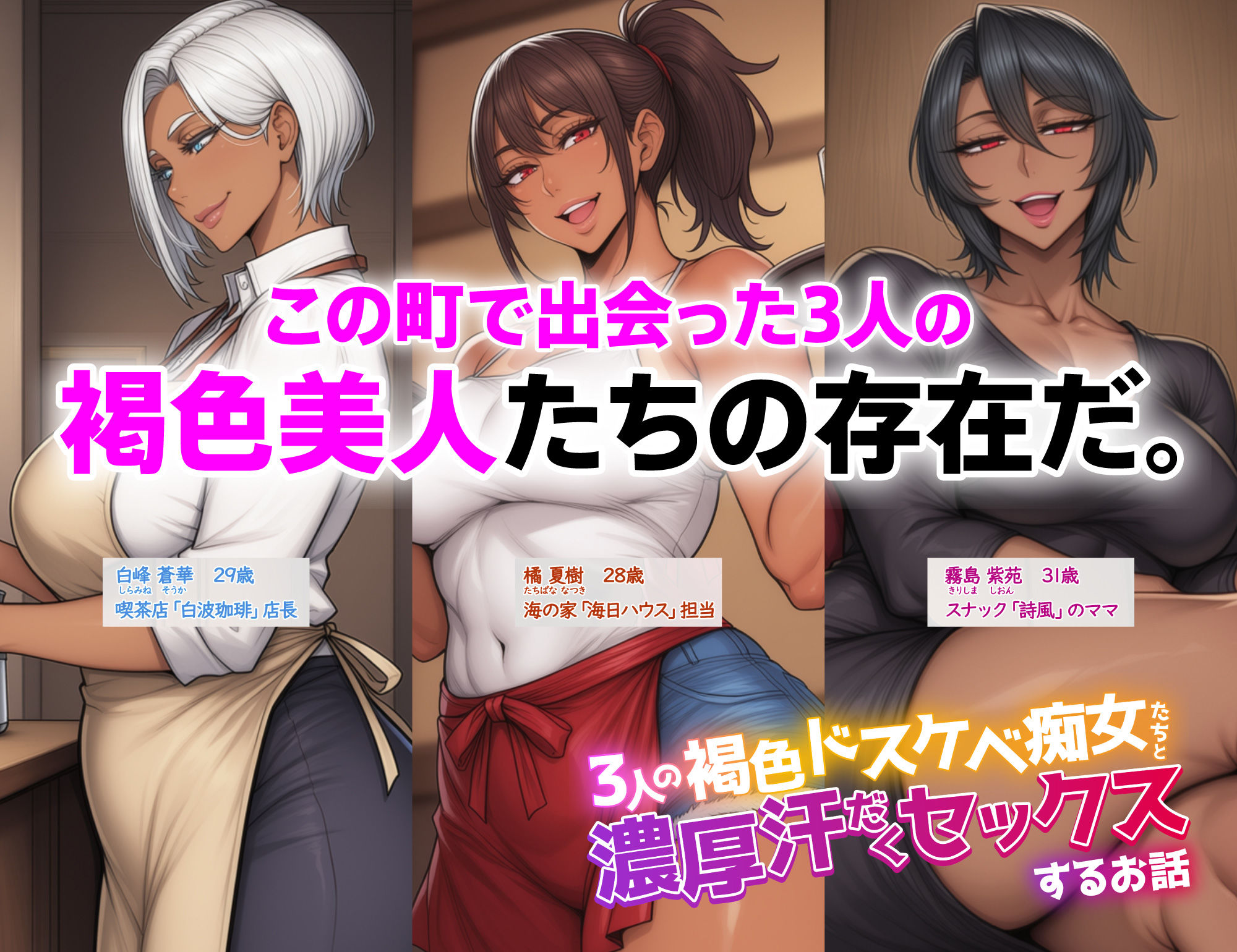 3人の褐色ドスケベ痴女たちと濃厚汗だくセックスするお話 - サンプル画像 2
